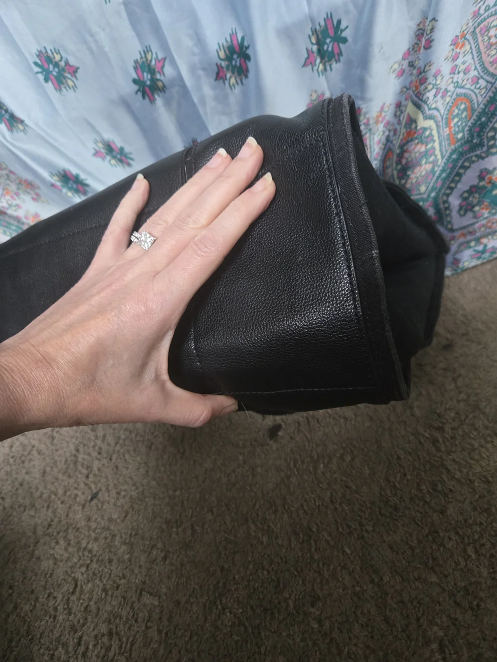 Tory Burch Black Pebbled Leather Tote Satchel Bag With Dust Bag